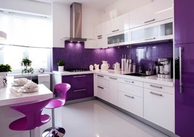 Purple & White Kitchen Renovation Services by Silverspine Contracting